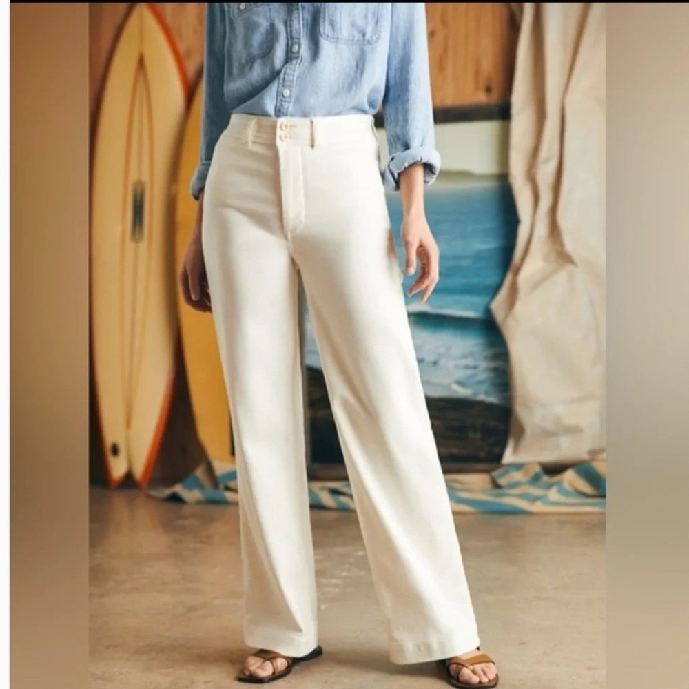 Faherty Stretch Terry Harbor Pant Organic Cotton Wideโ Leg High Waist SZ27